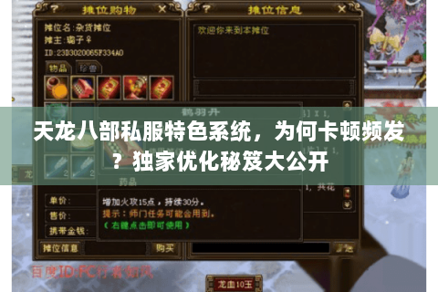 天龙八部私服特色系统，为何卡顿频发？独家优化秘笈大公开